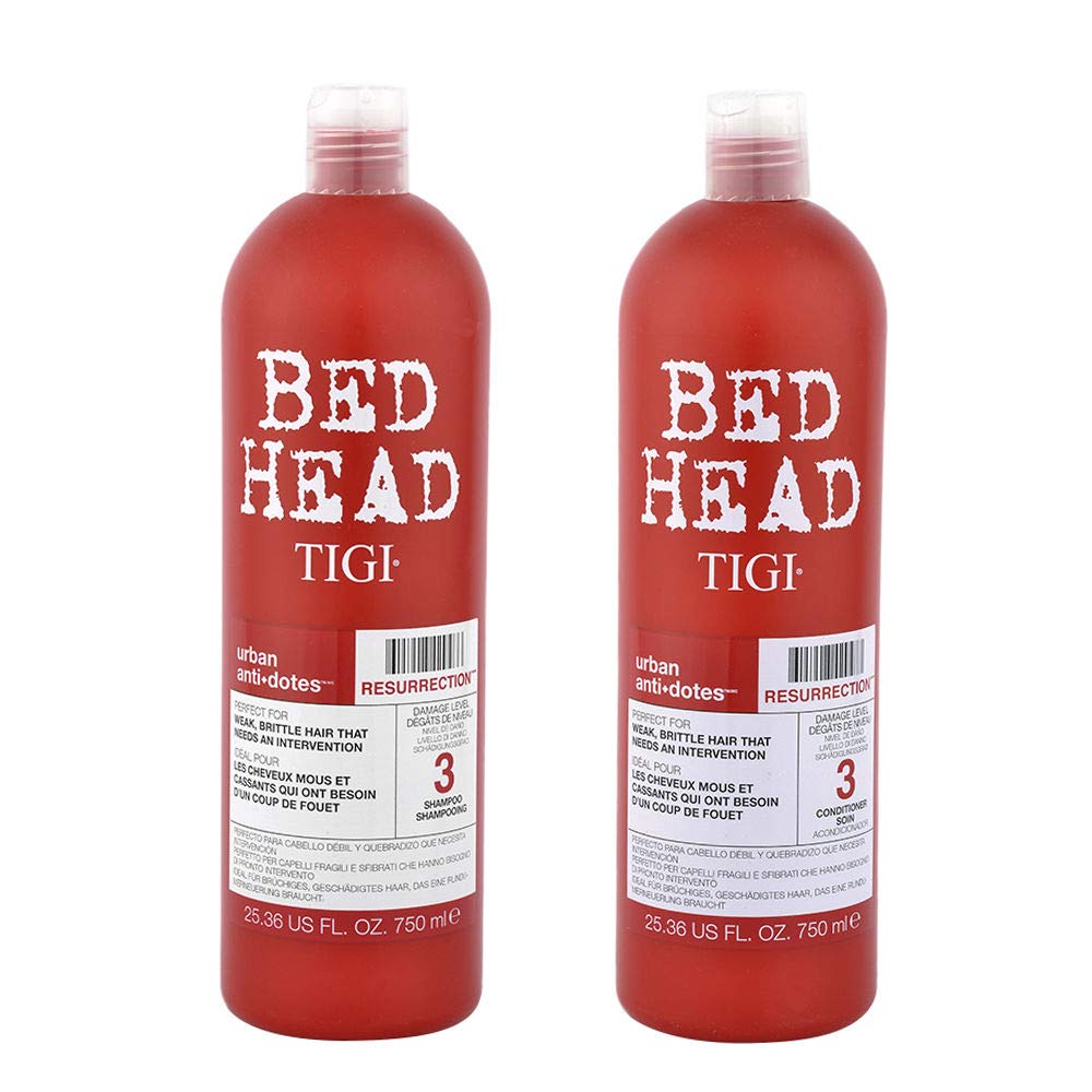 TIGI Bed Head Resurrection shampoo and conditioner set bottle for damaged hair, nourishing deep cleanse