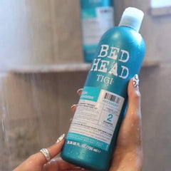 TIGI Bed Head Urban Anti+dotes Recovery Shampoo hair-shine scene shows revived hair.