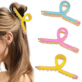 Tihebax pencil hair clip yellow acrylic secures a messy bun with playfulness
