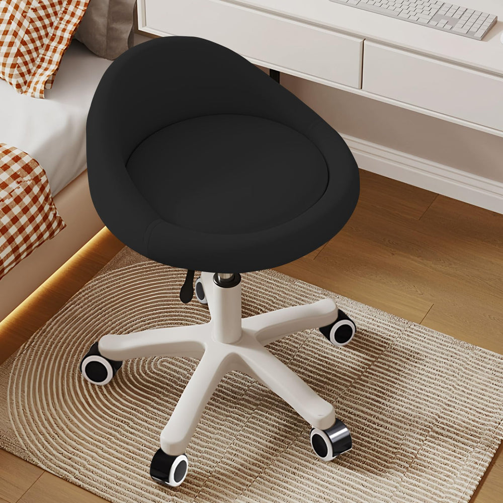 Timbertouch Rolling Stool adjustable height demonstrates ergonomic comfort for varied workspaces.