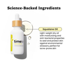 Timeless Skin Care Squalane Oil being poured for quick-absorbing moisture.