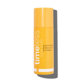 Timeless Skin Care vitamin C serum bottle closeup highlighting fragrance-free formula for sensitive skin.