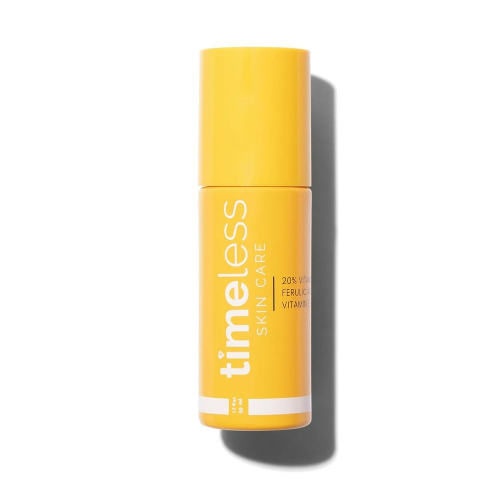 Timeless Skin Care Vitamin C Serum front bottle highlights fragrance-free brightening routine