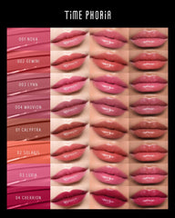 Timephoria Stellar Dust Lip Stain with glossy finish on lips.