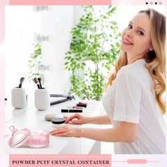 Tioncy pink crystal glass puff container shines on vanity and protects loose powder