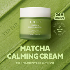 TIRTIR Matcha PDRN cream applied on cheek for calm skin.