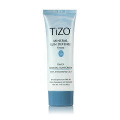 TiZO Mineral Sun Defense tinted bottle provides broad spectrum protection with a satin finish.