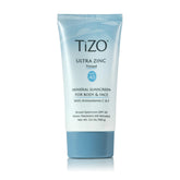 TIZO Ultra Zinc tinted sunscreen bottle closeup highlighting soothing zinc oxide.
