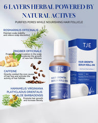 TJE Hair Growth Serum Roll On roller application shows quick, no-residue absorption.