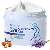 TJK Health Magnesium Cream jar closeup shows lavender-shea blend for calm evening hydration.