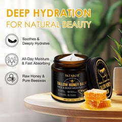 TKTALKER beef-tallow-honey-beeswax-jar natural moisturizer on shelf.