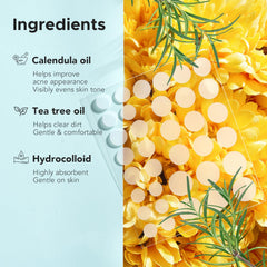 TKTK patch with tea tree and calendula highlights gentle, natural skin-safe ingredients.