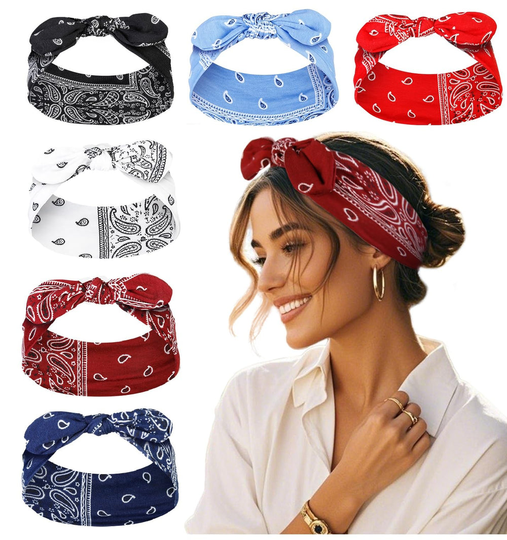 Tobeffect bandana headband paisley black bow offers stylish non-slip wear during workouts.