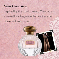 TOCCA Cleopatra perfume engraved glass display adds drama to vanity