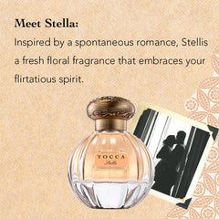 Tocca Stella dramatic bottle on vanity adds timeless elegance.