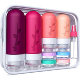 Tocelffe travel bottles 3oz set showing compact leak-proof containers for spill-free trips.