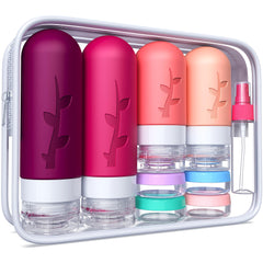 Tocelffe travel bottles 3oz set showing compact leak-proof containers for spill-free trips.