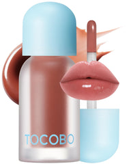 TOCOBO Juicy Berry Lip Oil bottle closeup shows glassy shine and deep hydration