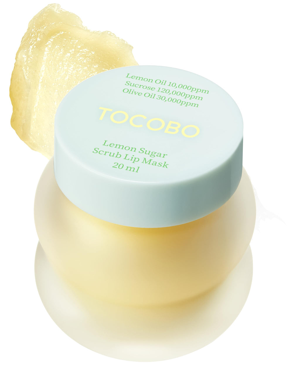 TOCOBO Lemon Sugar Lip Mask jar closeup showing glazed balm texture for overnight hydration.