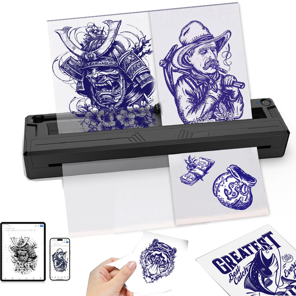 TOHUNZO tattoo stencil printer front view showing compact design for portable setup