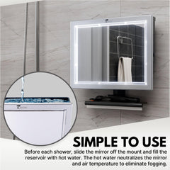 ToiletTree Deluxe squeegee tool in use for quick splash cleanup after showers.