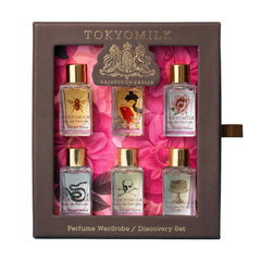 TOKYOMILK discovery set packaging with glass bottles—gift-ready travel presentation.