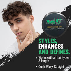 Tomb45 Indestructible Hair Clay hand-application demonstrates easy, on-the-go styling.