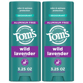 Tom's of Maine Wild Lavender deodorant packaging shows a 2-pack for daily use and sharing