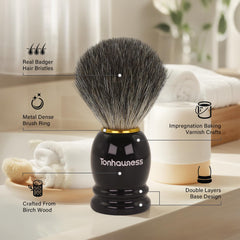 Tonhawness shaving brush kit birch wood handle provides comfortable grip during wet shaving.