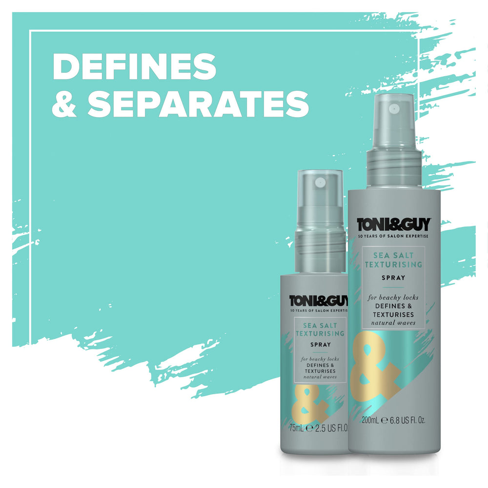 TONI&GUY Casual Sea Salt Spray bottle close-up for beach-textured hair.