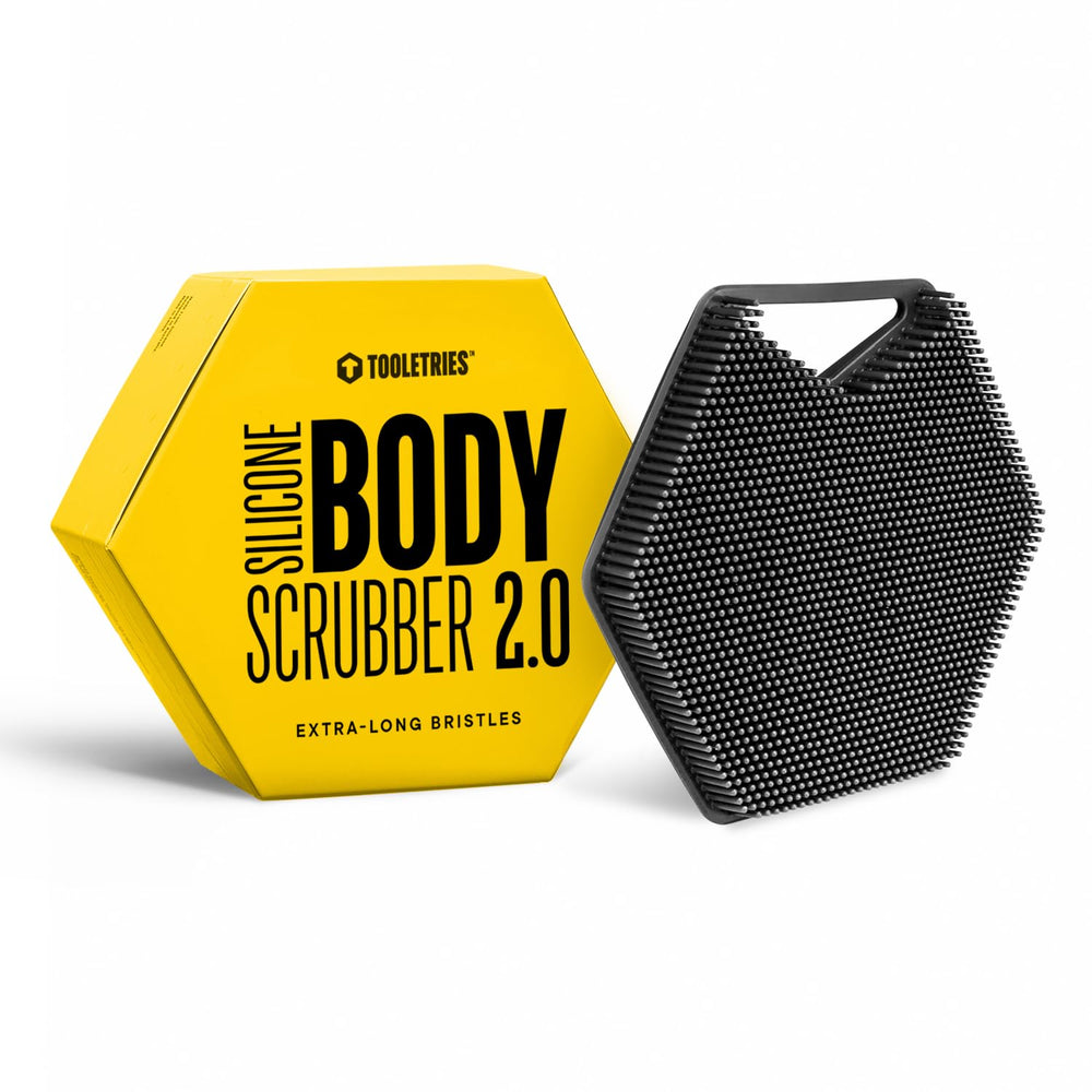 TOOLETRIES Body Scrubber 2.0 close-up shows long bristles for richer lather and exfoliation.