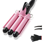 TOP4EVER 3-barrel curling iron pink hair creates lasting waves for daily style