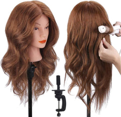TopDirect real-hair mannequin head with dark brown hair for authentic practice.