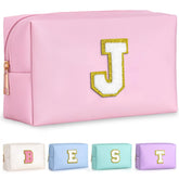 TOPEAST Pink J bag front view shows personalized monogram patch for gifting