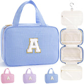 TOPEAST blue-a hanging toiletry bag open shows organized compartments for easy travel access