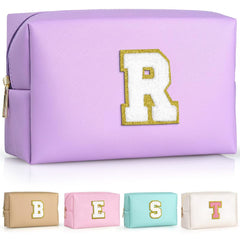 TOPEAST cosmetic travel bag shows purple patch, highlighting personalized initial design.