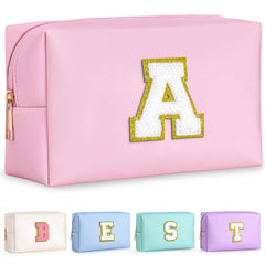 TOPEAST Initial Makeup Bag pink-a front view showing personalized initial for stylish gifting