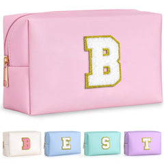 TOPEAST initial makeup bag pink B front view for organized cosmetics on the go.