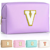 TOPEAST initial makeup bag purple patch shows a personalized monogram touch