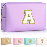 TOPEAST personalized initial patch cosmetic bag in purple for a stylish mom gift