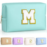 TOPEAST monogrammed makeup bag in blue with initial patch for personalized style on the go.