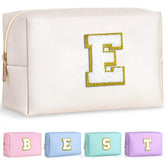 TOPEAST monogrammed makeup bag with gold patch for personalized gift idea.
