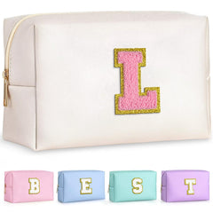 TOPEAST Pearly White L personalized patch makeup bag close-up for travel organization