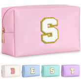 TOPEAST pink travel makeup bag front view, compact size for easy packing
