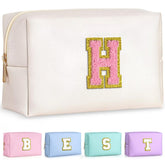 TOPEAST Preppy Bag monogram patch closeup with skin-friendly fabric for personalized style