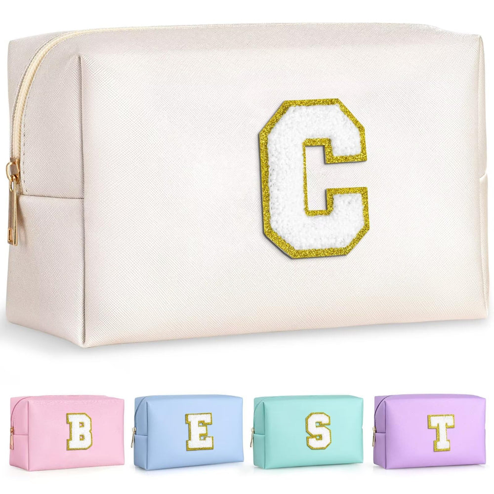 TOPEAST preppy makeup bag with gold chenille patch for personalized style