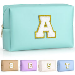 TOPEAST Preppy makeup bag with patch showing a personalized initial patch for chic touch.