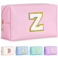 TOPEAST Preppy makeup bag pink front view showing travel-friendly PU leather