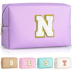 TOPEAST Preppy makeup bag purple front view, compact travel companion for cosmetics.
