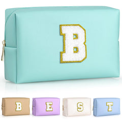 TOPEAST Preppy Patch makeup bag close-up showing gold chenille patch for personalized style